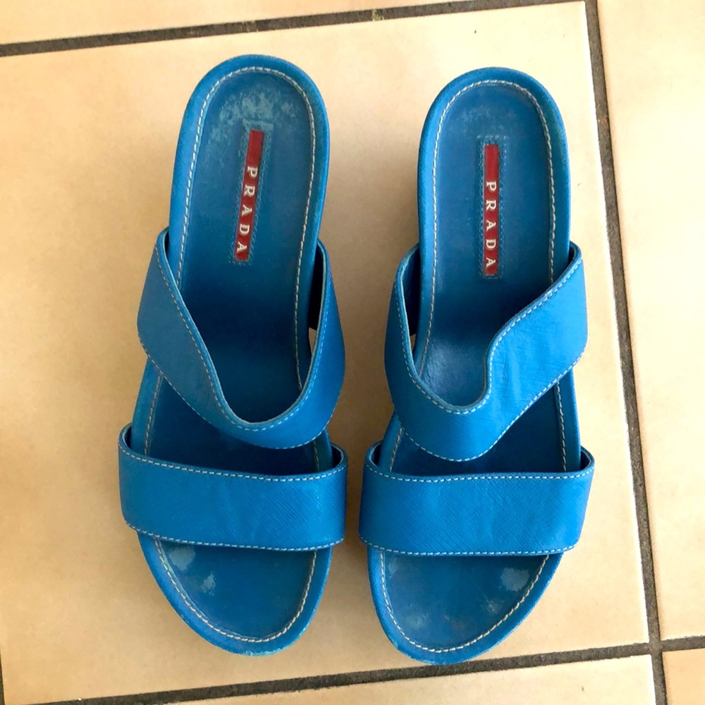 Prada red logo slides